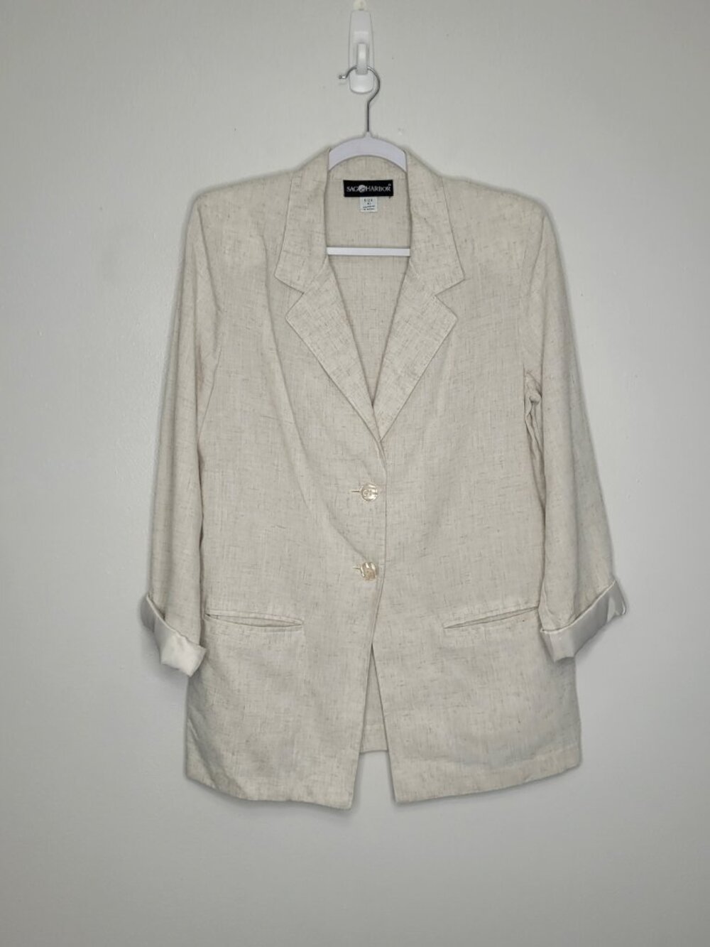 Vintage White Stag tan cream linen blend two button front blazer size 10